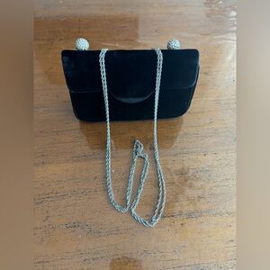 Black Velour Evening dress clutch- with silver chain strap